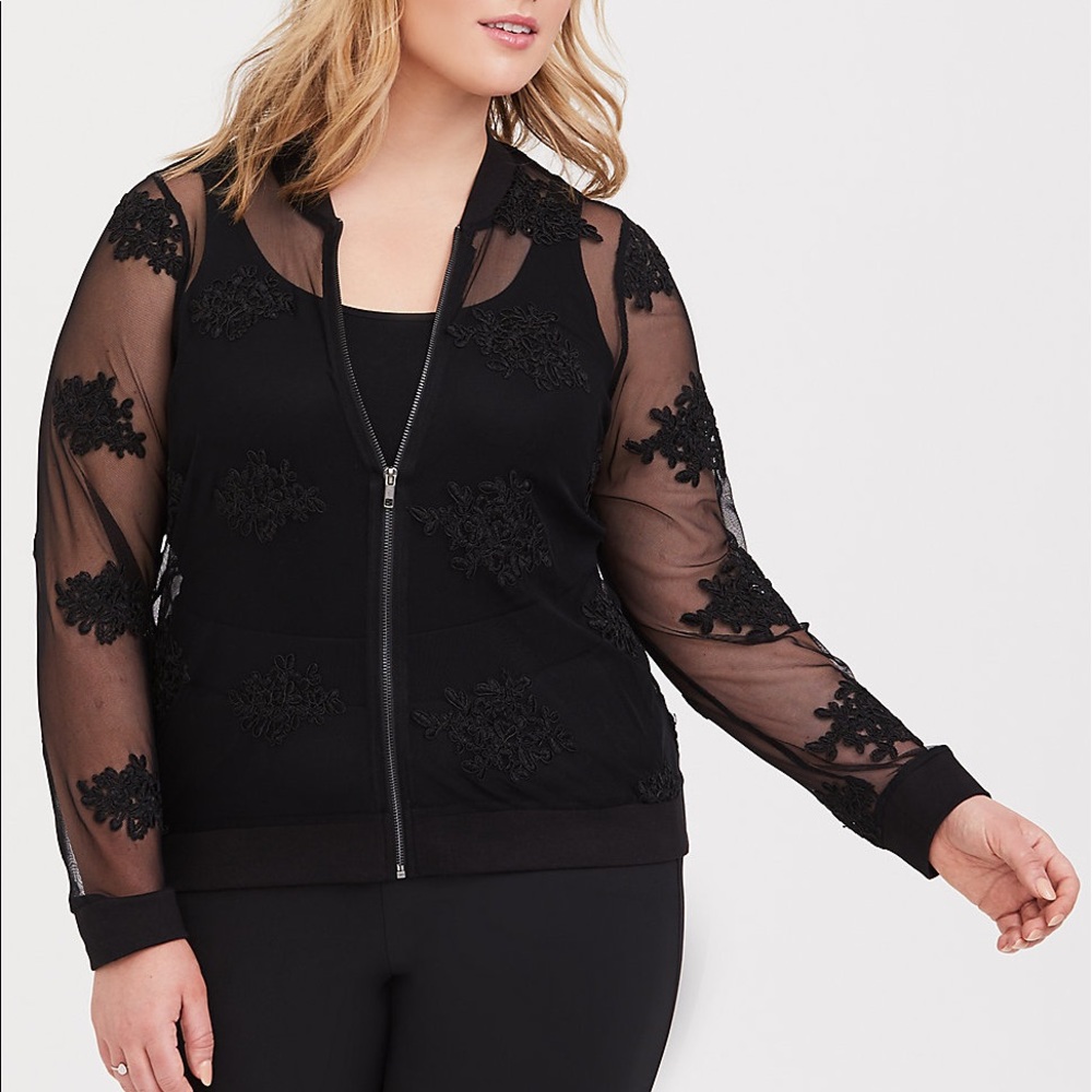 Embroidered Mesh Bomber Jacket